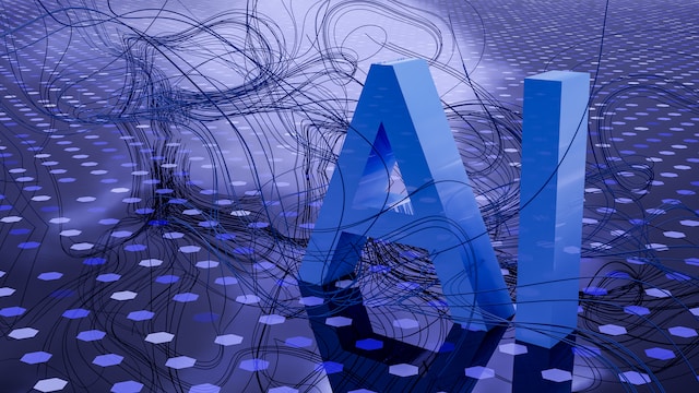 Graphical image showing AI acronym and futuristic design